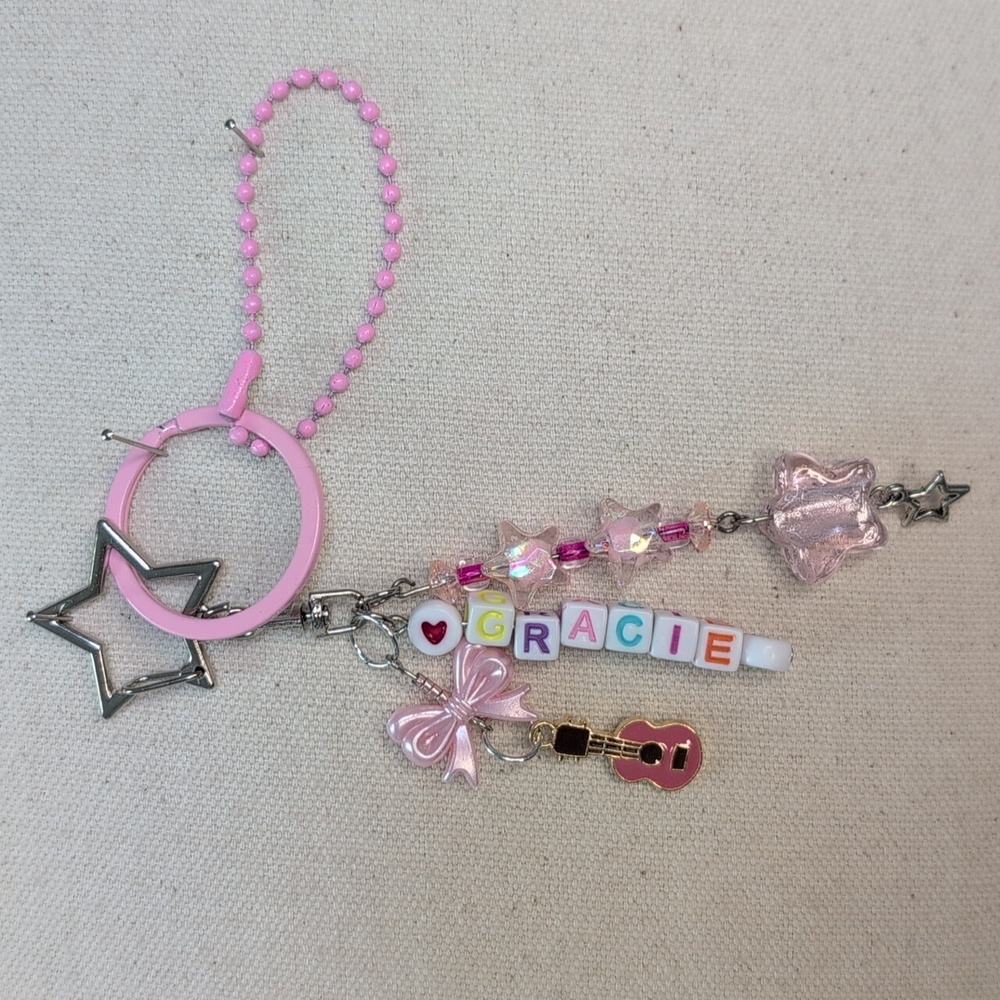 Gracie Abrams Pink Star Bead Keychain & Bag Charm --Handmade